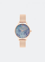 Deep Sea Midi Dial Faux Pearl Markers Rose Gold Mesh - OB16US44