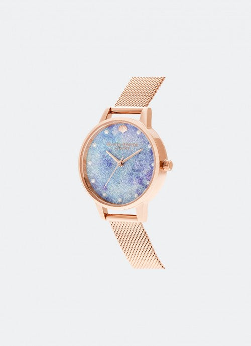 Deep Sea Midi Dial Faux Pearl Markers Rose Gold Mesh - OB16US44