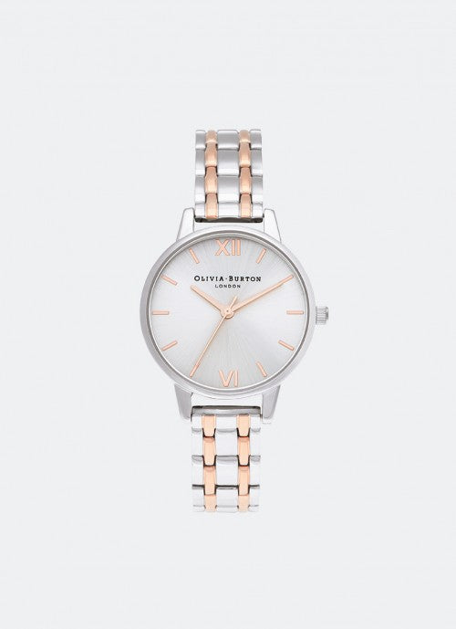 The England Midi Dial Silver & Pale Rose Gold - OB16EN01 30mm