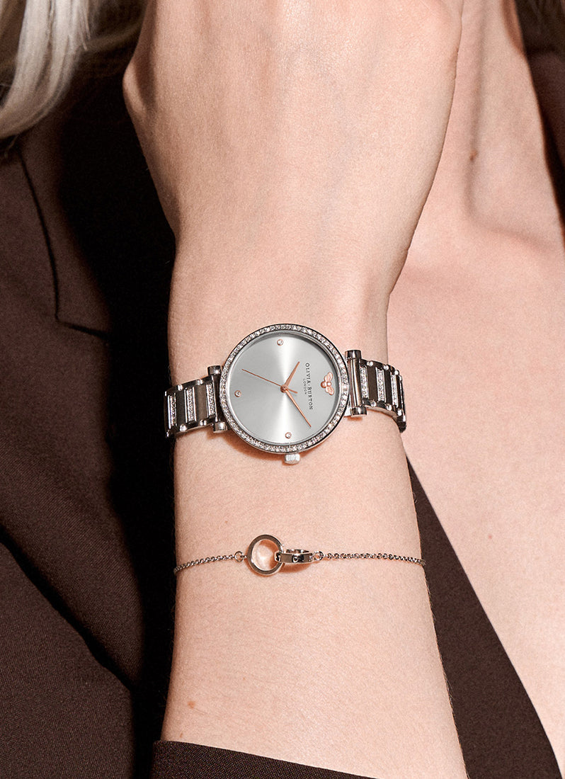 Rose Gold Accents and Silver Bezel Bracelet Strap - 24000001