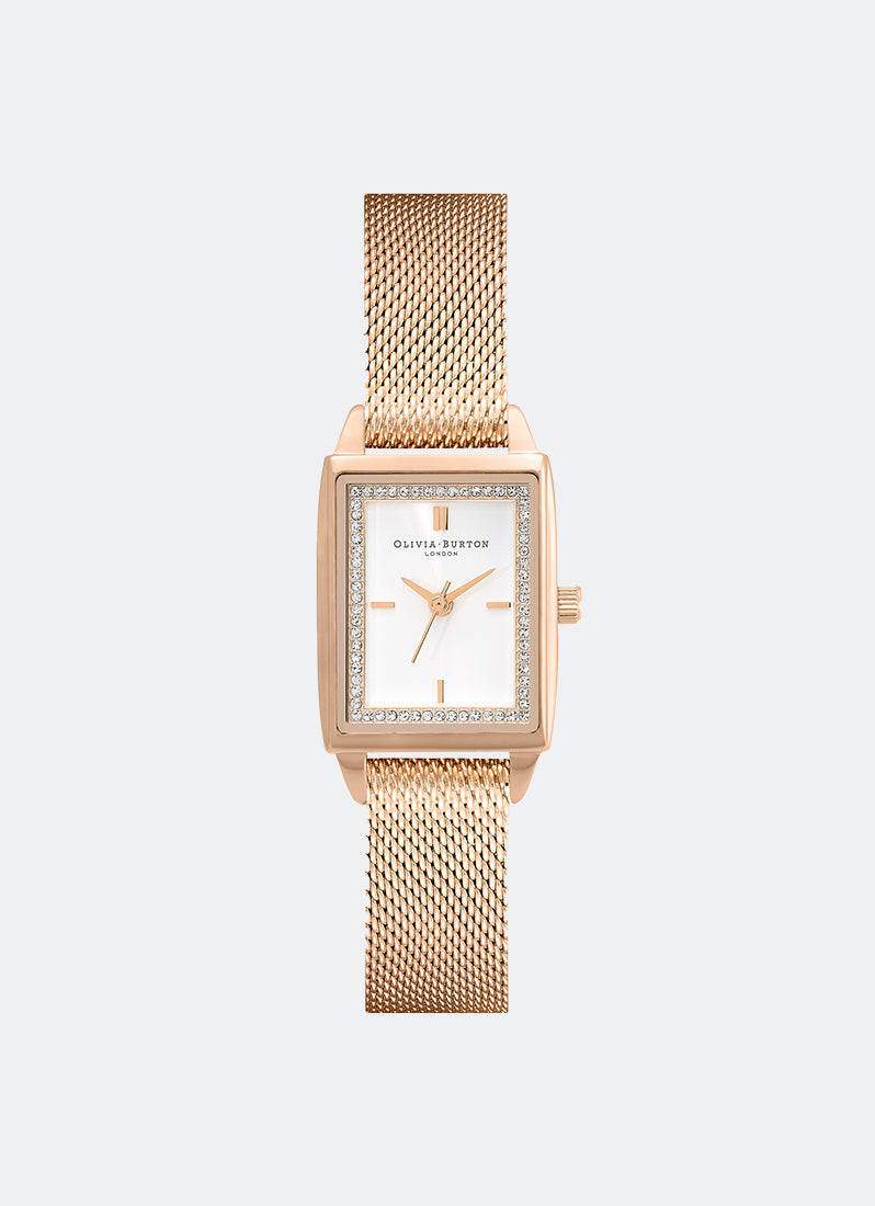Clear Crystal Micro Pave Stones, Carnation Gold Mesh Strap - 24000015