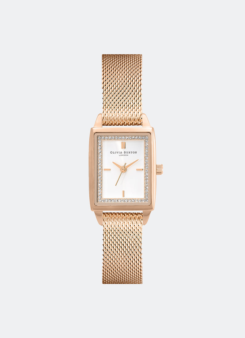 Rectangle White & Carnation Gold Mesh Watch 21mm - 24000015