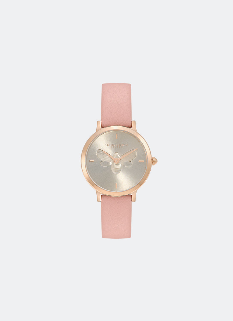 Bee Ultra Slim Carnation Gold & Blush Leather Strap Watch 28mm - 24000018