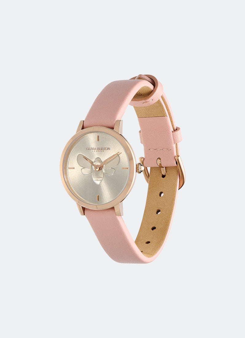 Bee Ultra Slim Carnation Gold & Blush Leather Strap Watch 28mm - 24000018