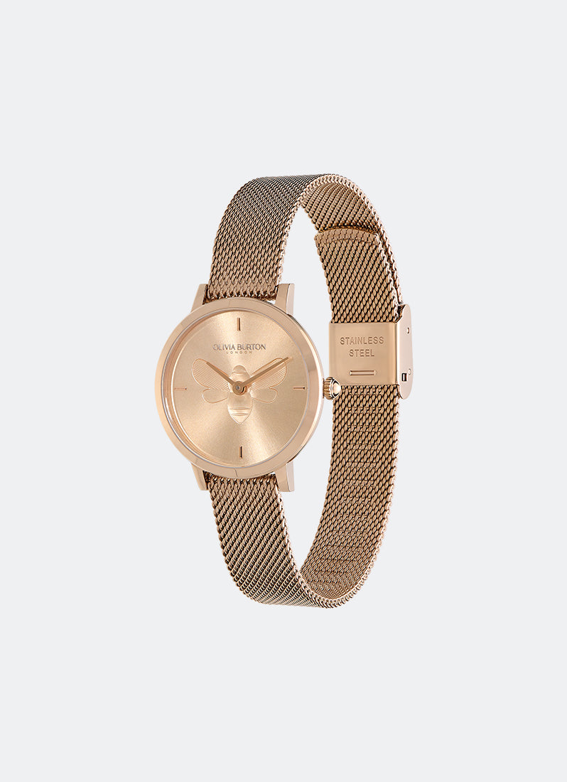 Bee Ultra Slim Carnation Gold Mesh Watch 28mm - 24000020