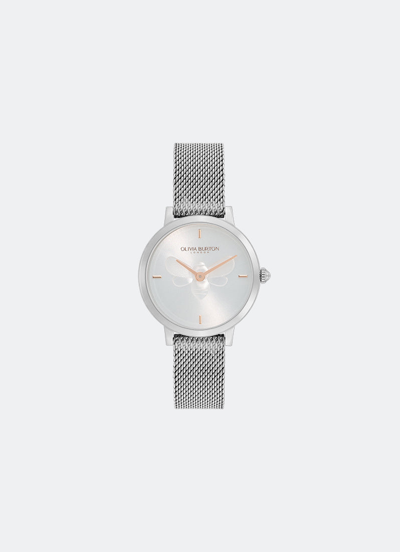 Bee Ultra Slim Metallic White & Silver Mesh Watch 28mm - 24000021