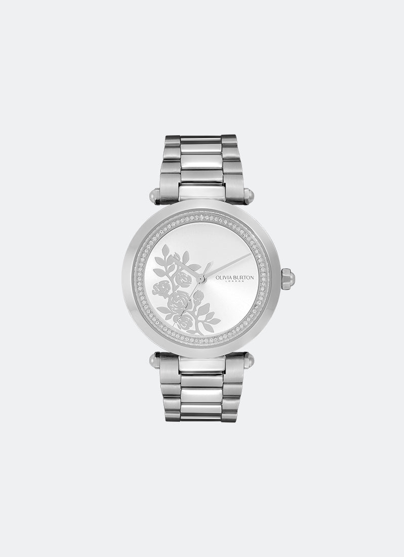 Floral T-Bar White & Silver Bracelet Watch 34mm