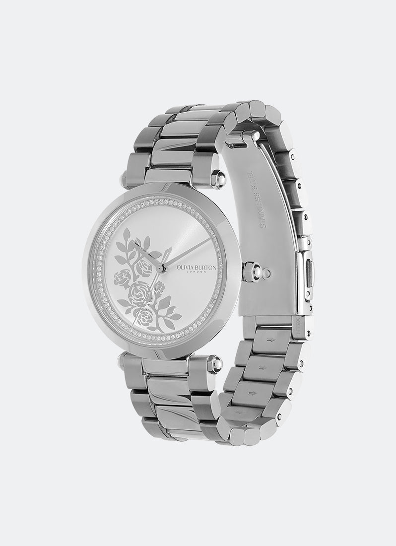 Floral T-Bar White & Silver Bracelet Watch 34mm - 24000042