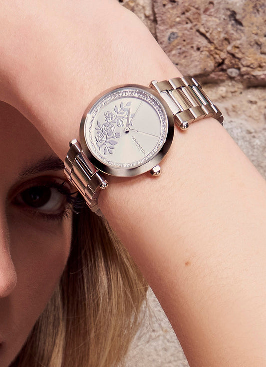 Floral T-Bar White & Silver Bracelet Watch 34mm - 24000042