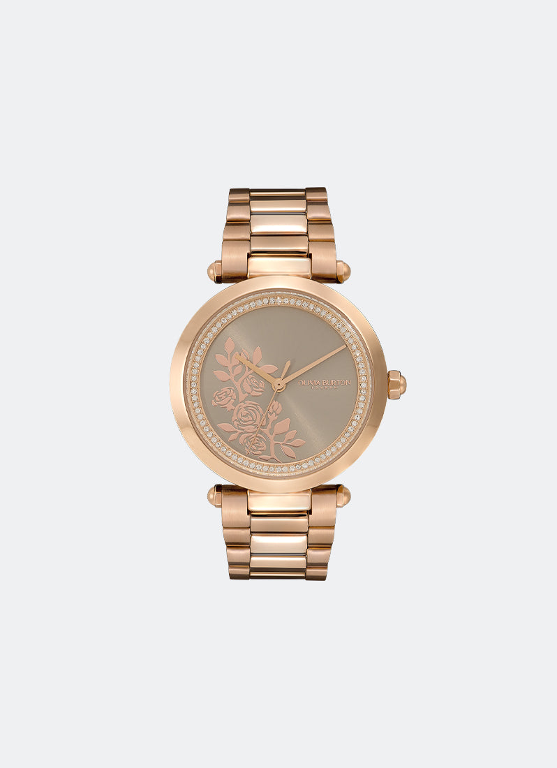 Floral T-Bar Grey & Carnation Gold Bracelet Watch 34mm - 24000044