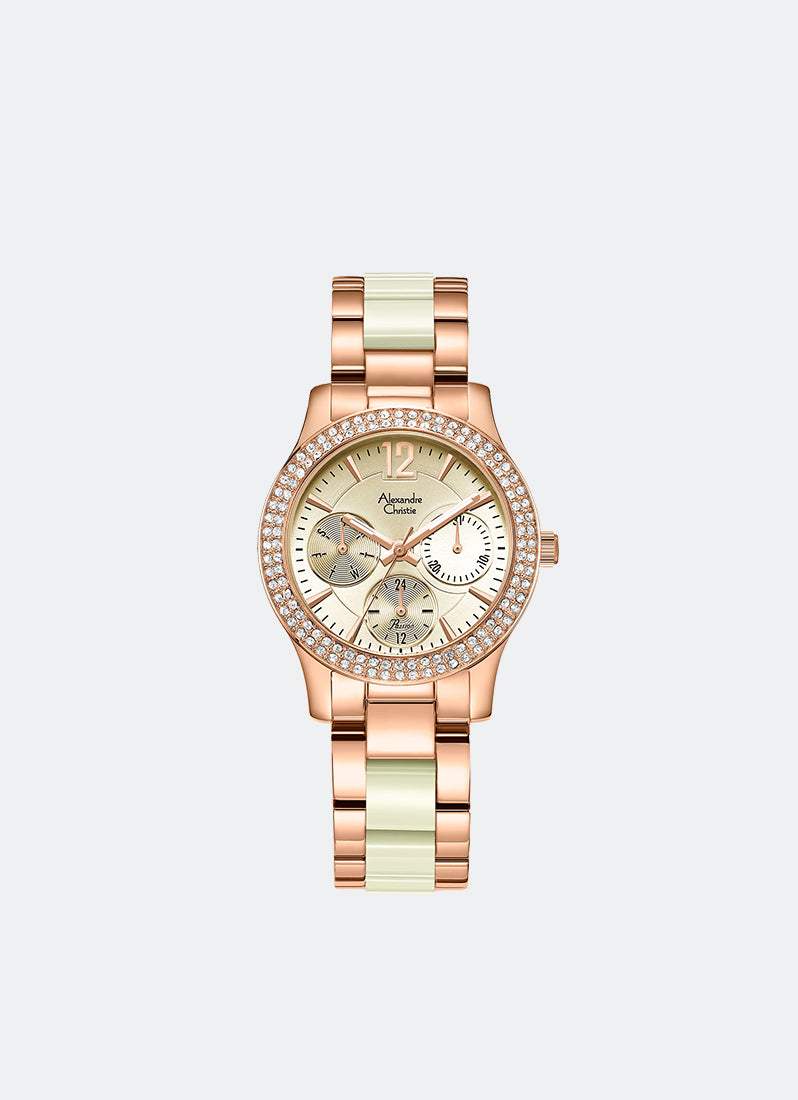 Alexandre Christie Passion Boyfriend Multifunction Band Rose Gold Rose Gold Dial Silver 33mm - AC2463BFBRGRGSL