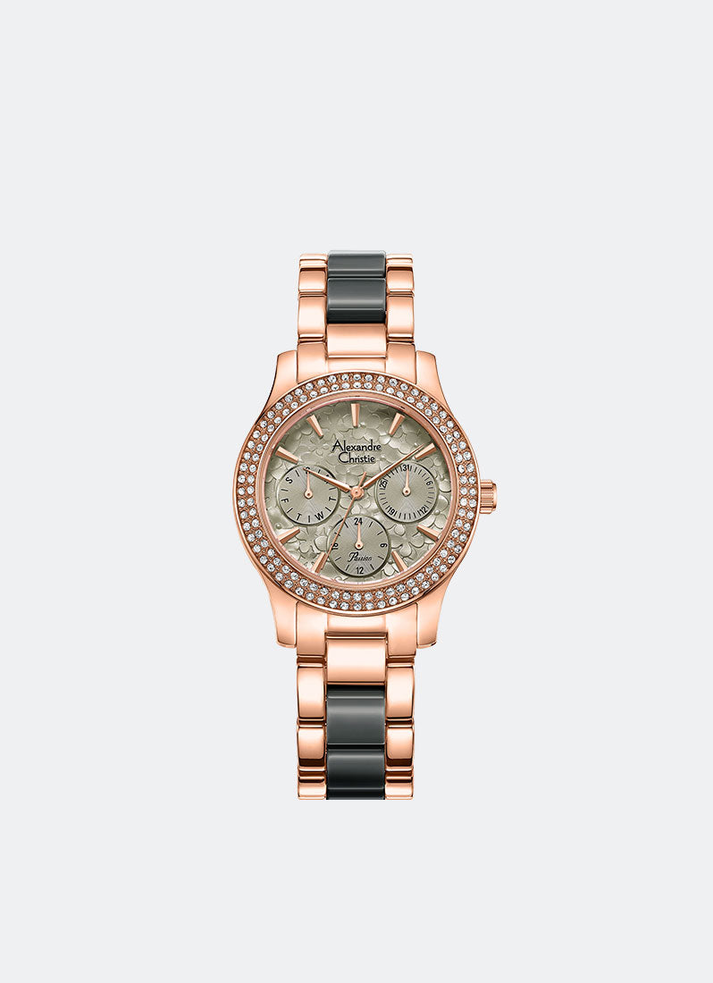 Alexandre Christie Passion Boyfriend Multifunction Band Rose Gold Green Dial 33mm - AC2932BFBRGGR