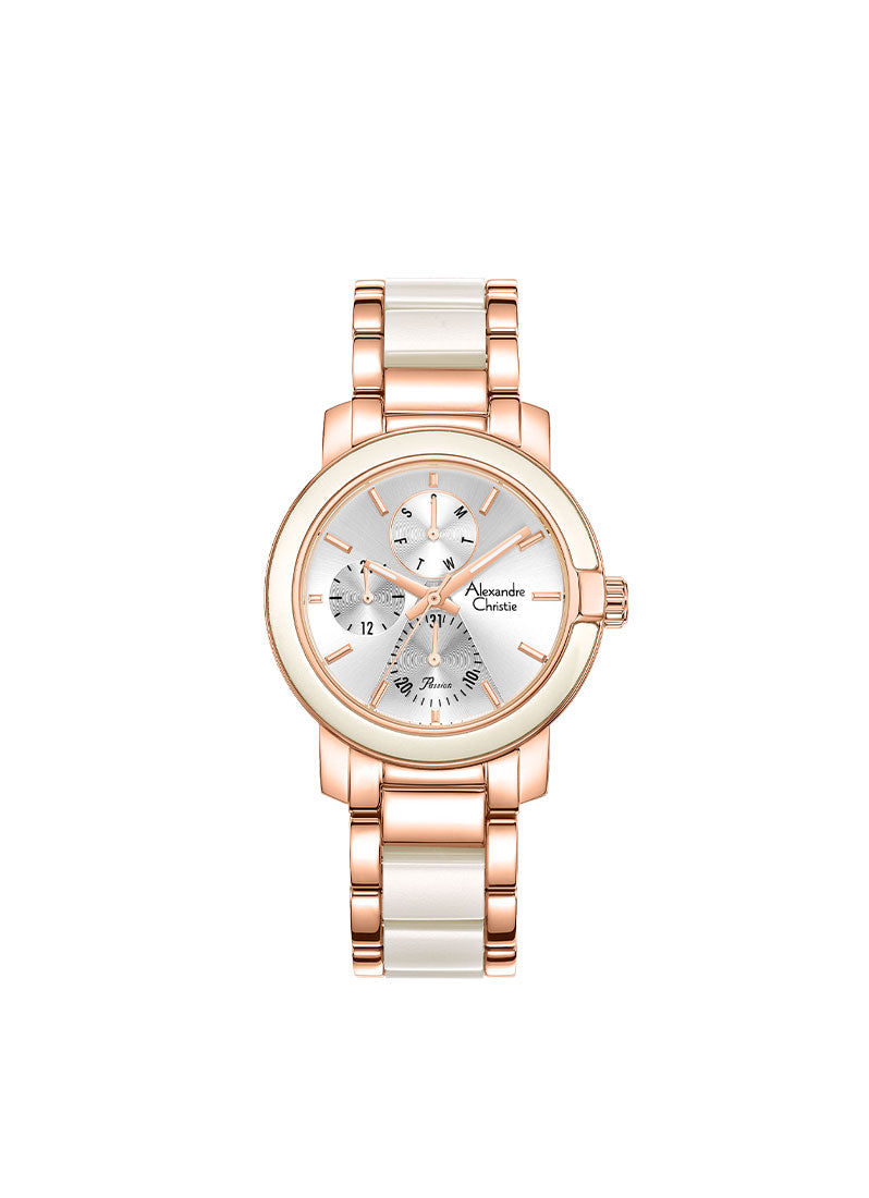 Alexandre Christie Passion Boyfriend Multifunction Band Rose Gold Silver Dial 36mm - AC2993BFBRGSL