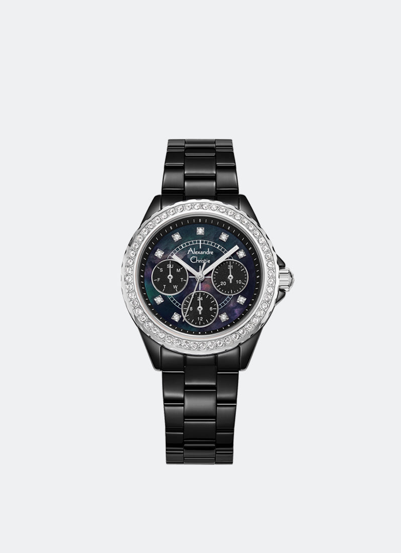 Alexandre Christie Passion Boyfriend Multifunction Band Two-Tone Black Mother of Pearl Black Dial 34mm - AC2A30BFBTBMA