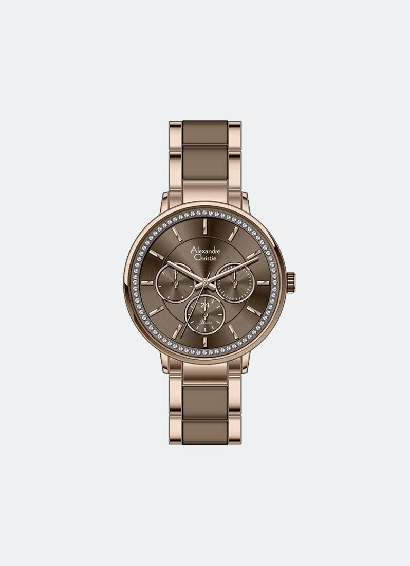 Alexandre Christie Passion Boyfriend Multifunction Band Rose Gold Brown Dial 36mm - AC2A31BFBRGBO