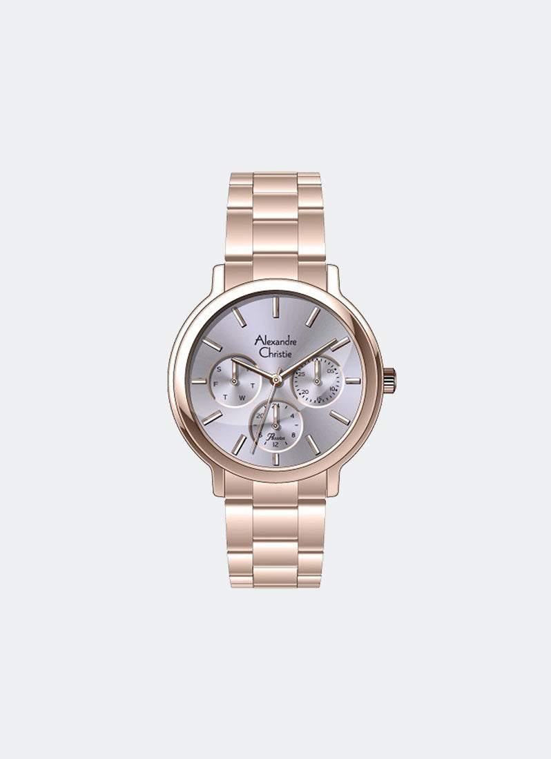Alexandre Christie Passion Boyfriend Multifunction Band Rose Gold Light Blue Dial 34mm -  AC2A35BFBRGLB
