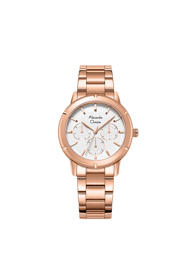 Alexandre Christie Passion Boyfriend Multifunction Band Rose Gold Silver Dial 36mm - AC2A43BFBRGSL