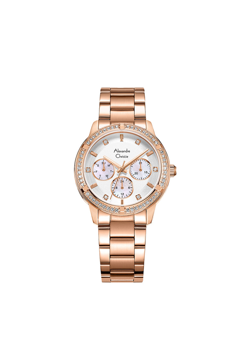 Alexandre Christie Passion Boyfriend Multifunction Band Rose Gold Silver Dial 36mm - AC2A45BFBRGSL