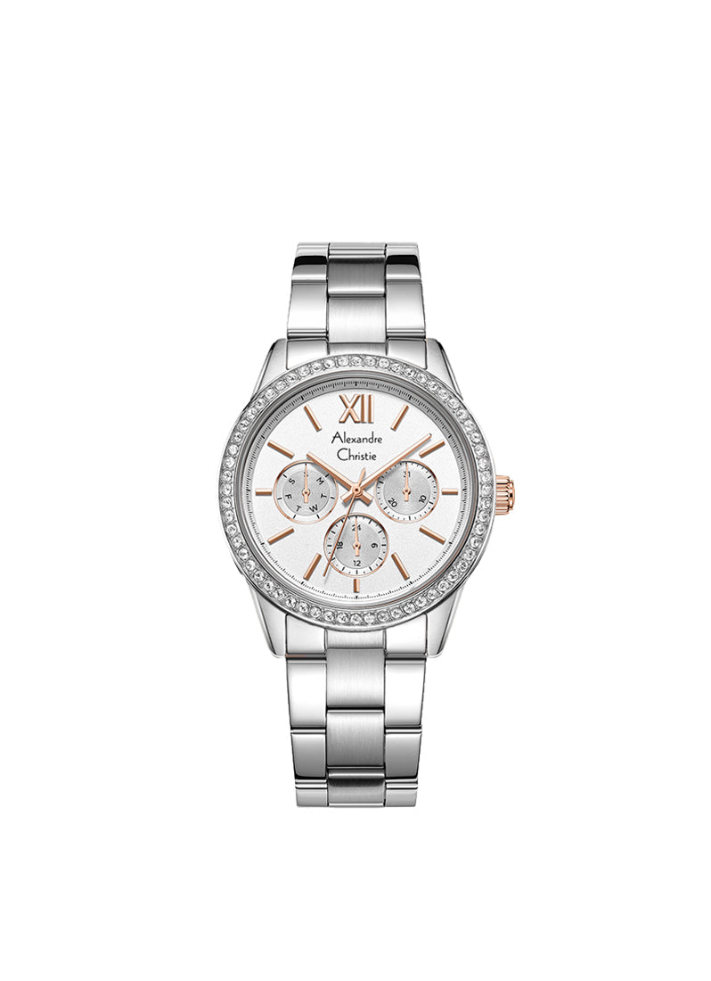 Alexandre Christie Passion Boyfriend Multifunction Band Steel Silver Dial Rose Gold 36mm - AC2A46BFBSSSLRG