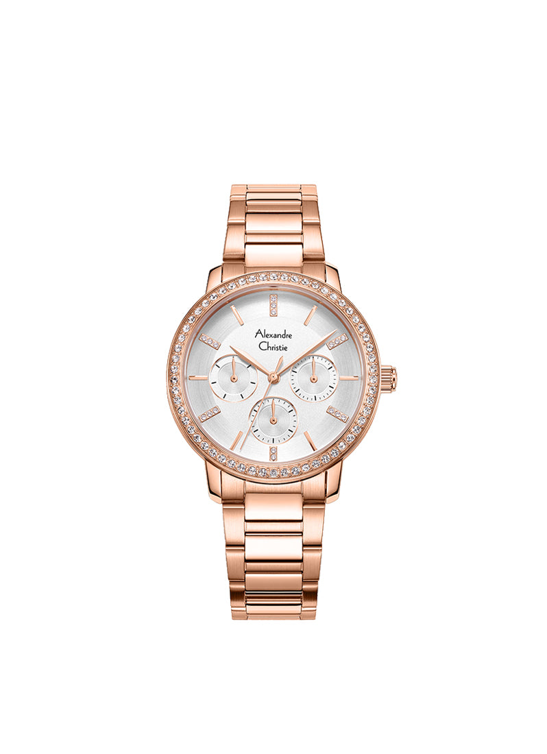Alexandre Christie Passion Boyfriend Multifunction Band Rose Gold Silver Dial 35mm - AC2A47BFBRGSL