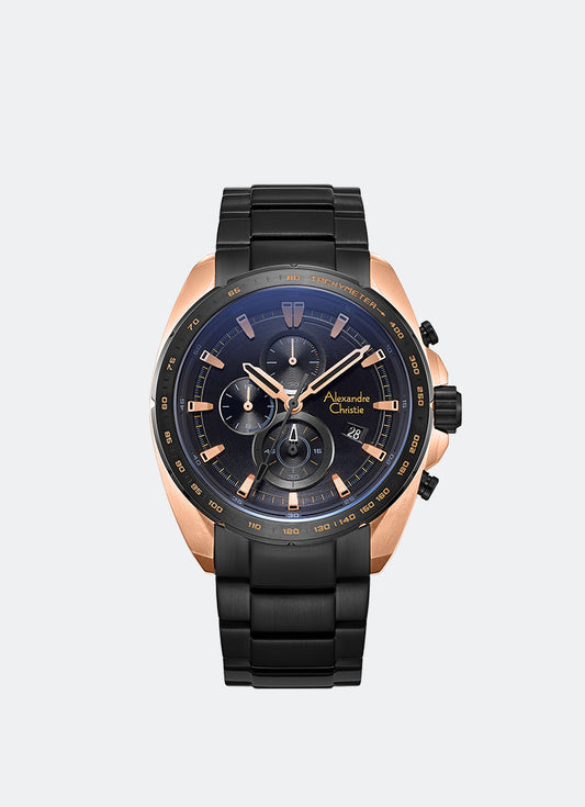Alexandre Christie Sport Chrono Men Band Black Rose Gold Black Dial  44mm - AC6652MCBBRBA
