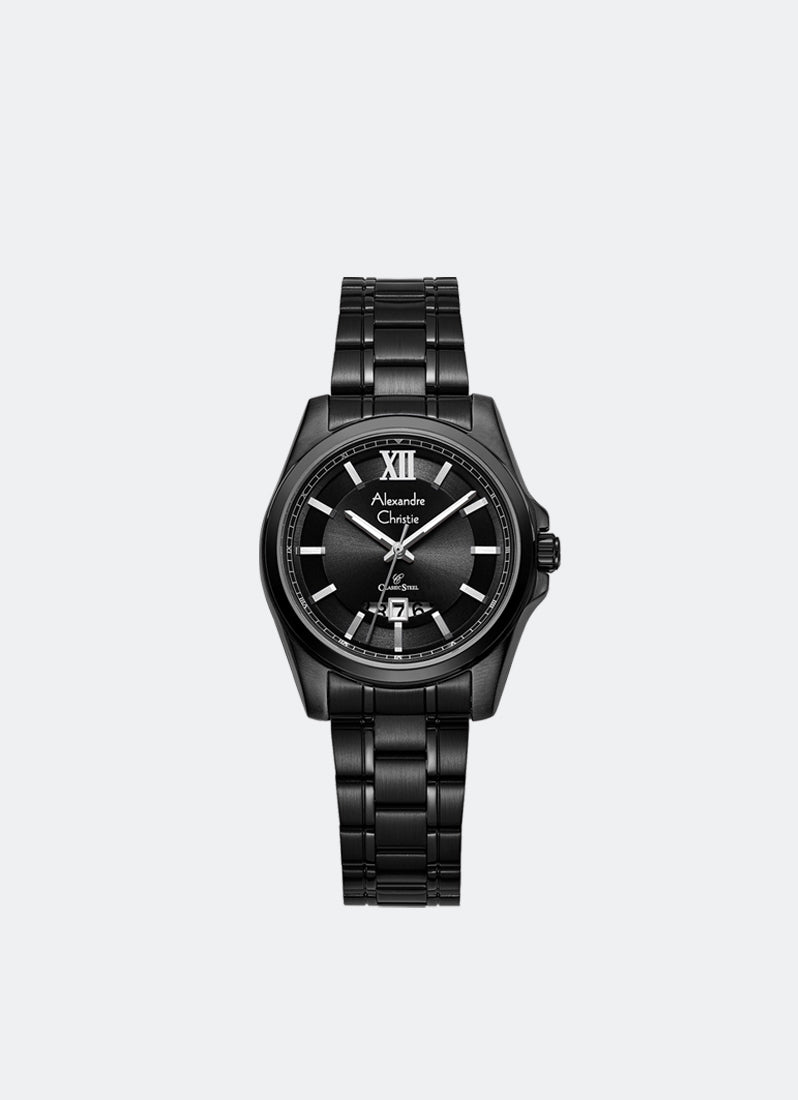 Alexandre Christie Pair Ladies Date Band Black Black Dial 31mm - AC8659LDBIPBA