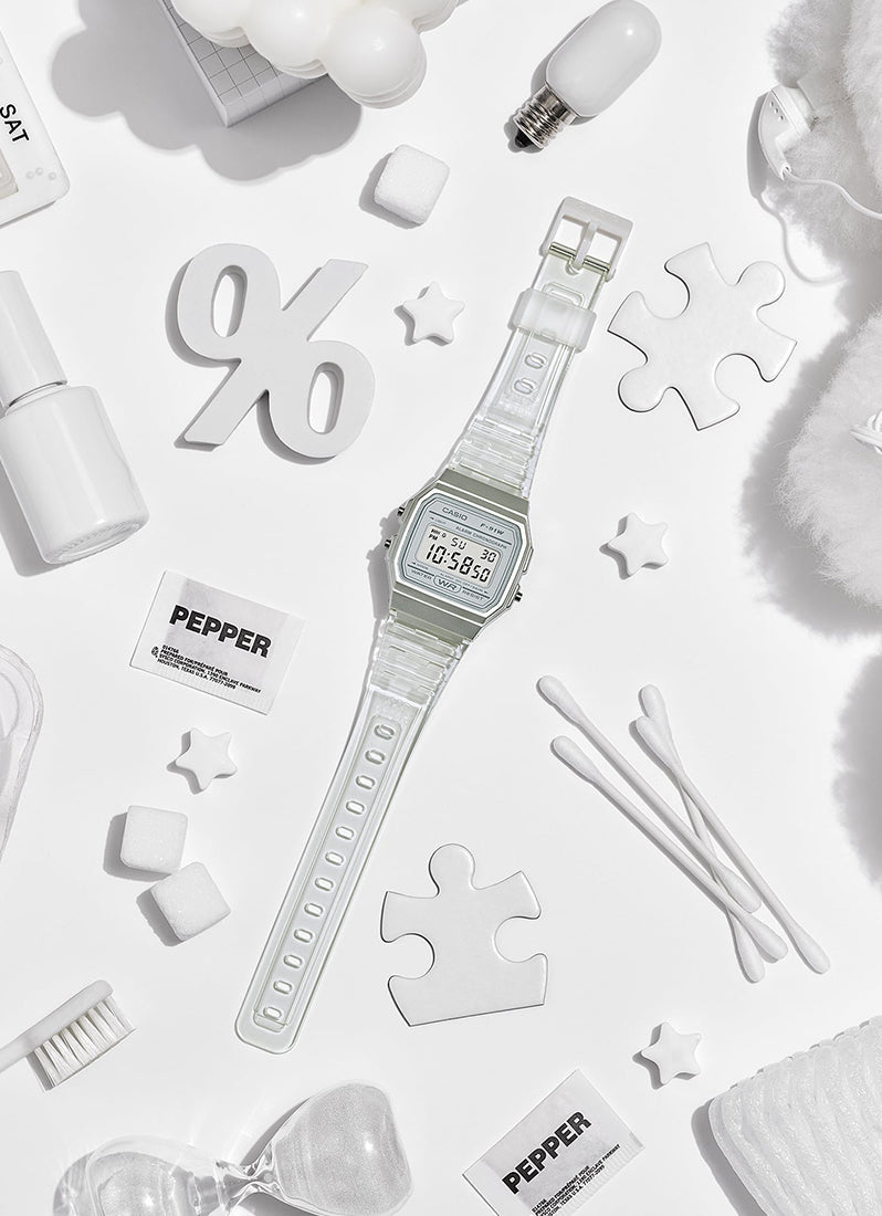 Casio Digital Transparant Resin Strap 35.2mm Unisex F-91WS-7DF