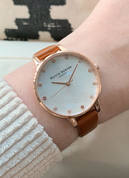 Demi Mother Of Pearl Dial, Honey Tan and Rose Gold - OB16SE18