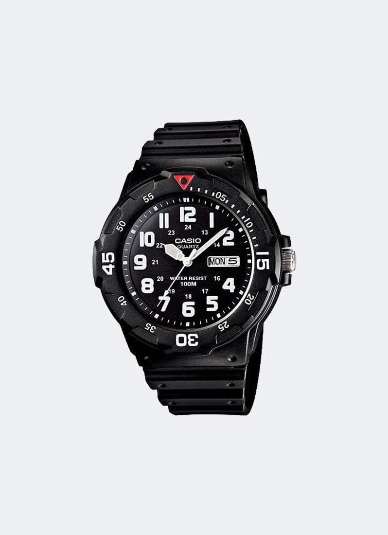 Jam Tangan Casio Analog Black Dial Black Resin Strap 44.6mm Men MRW-200H-1BVDF