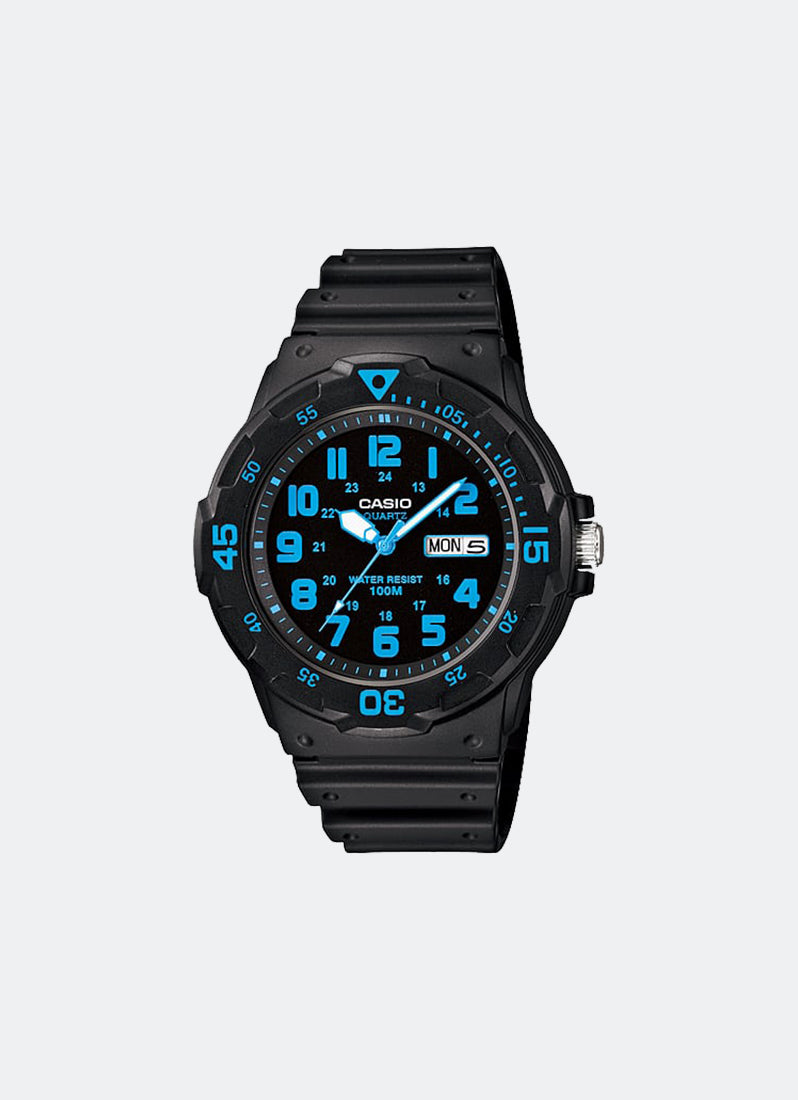 Jam Tangan Casio Analog Black Dial Black Resin Strap 44.6mm Men MRW-200H- 2BVDF