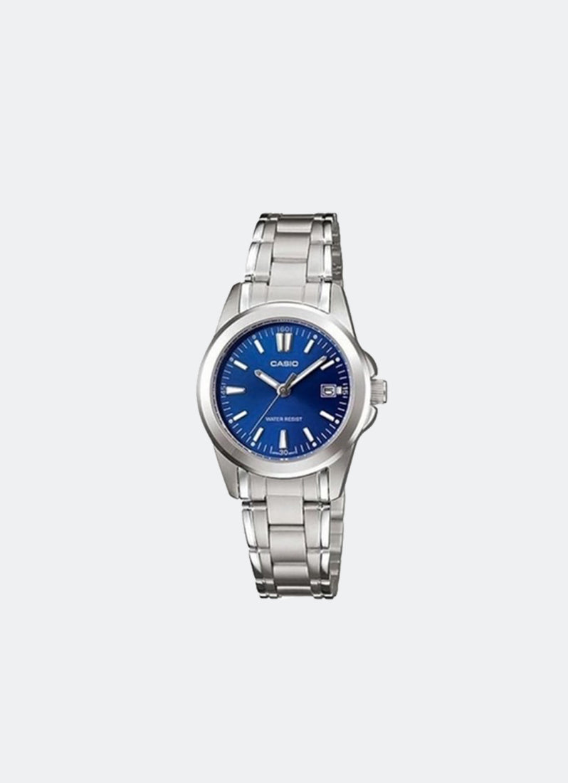 Jam Tangan Casio Analog Black Dial Silver Stainless Steel Strap 27mm Women LTP-1215A- 2A2DF