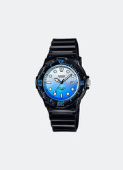 Casio Analog Blue & White Dial Black Resin Strap 34.2mm Women LRW-200H- 2EVDR