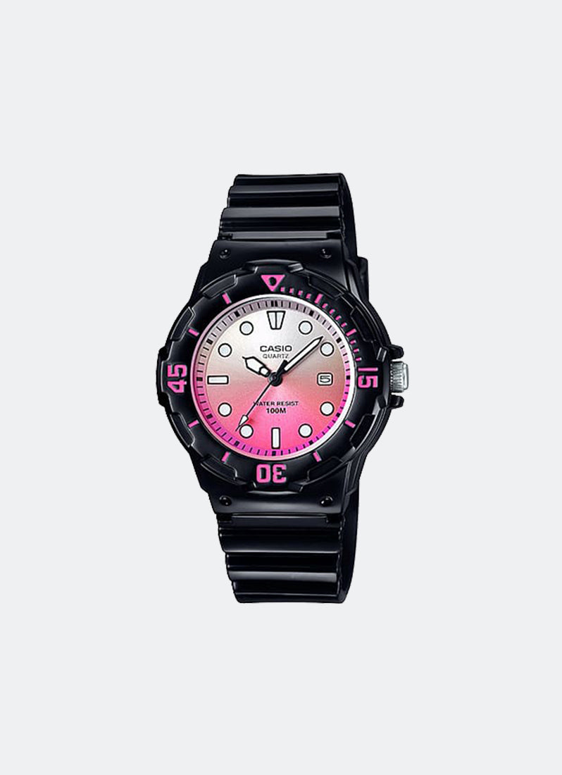 Jam Tangan Casio Analog Rainbow Dial Black Resin Strap 34.2mm Women LRW-200H-4EVDR