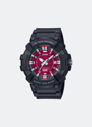 Jam Tangan Casio Analog Red Dial Black Resin Strap 49mm Men MW-610H-4AVDF