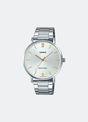 Jam Tangan Casio Analog White Dial Silver Stainless Steel Strap 40mm Men MTP-VT01D-7BUDF
