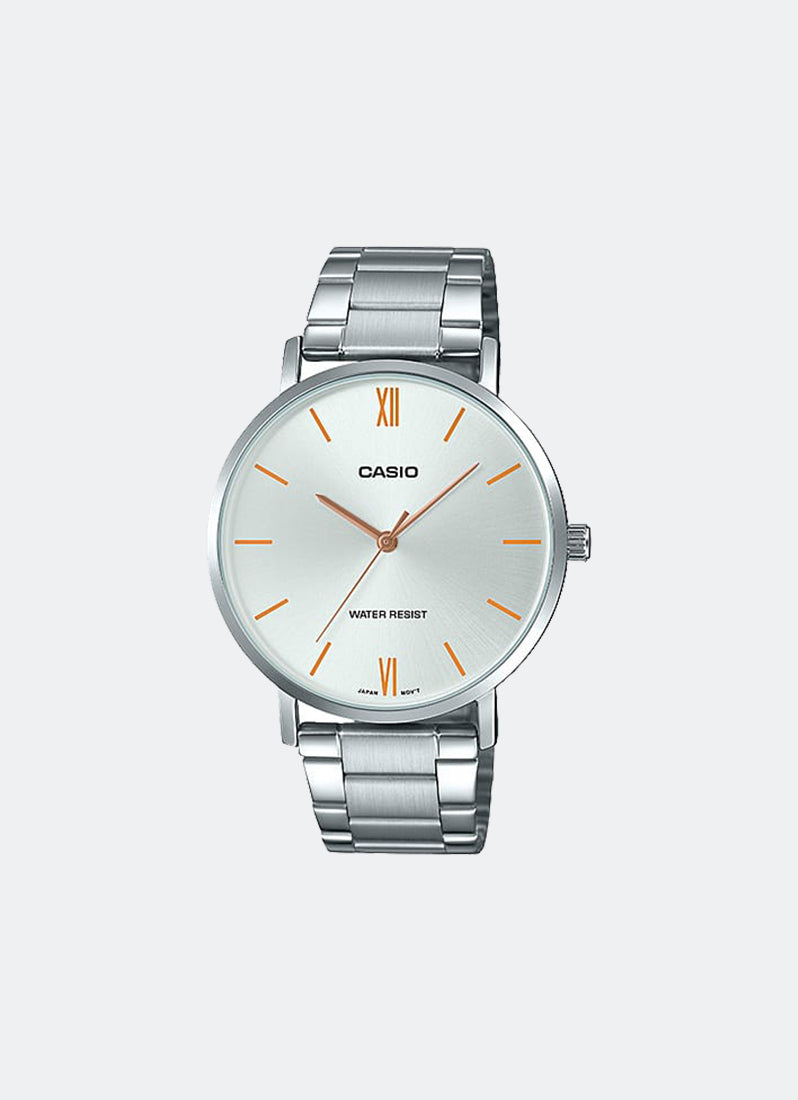 Jam Tangan Casio Analog White Dial Silver Stainless Steel Strap 40mm Men MTP-VT01D-7BUDF