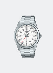 Jam Tangan Casio Analog White Dial Silver Stainless Steel Strap 41mm Men MTP-VD02D- 7EUDF
