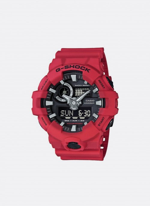 Jam Tangan G-Shock Digital Analog Black Dial Red Resin Strap 57,5 mm Men GA-700-4ADR