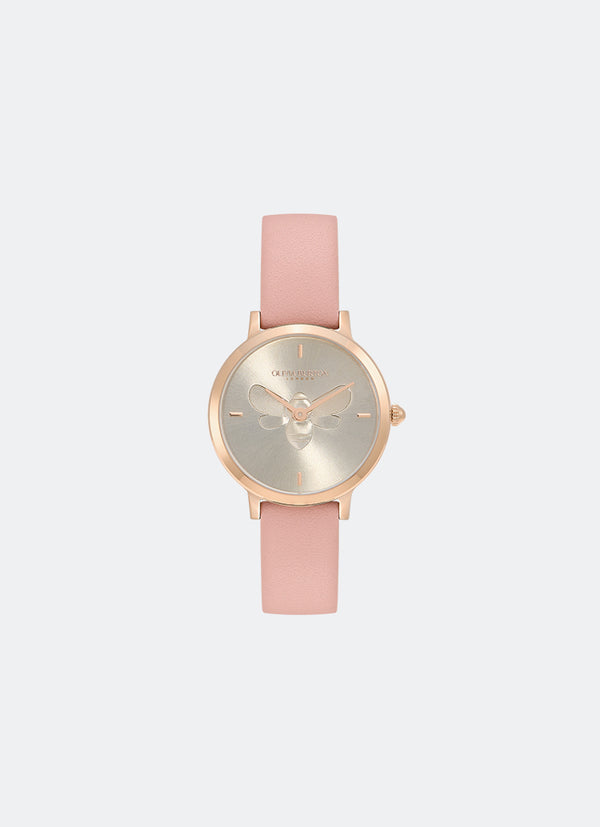 Bee Ultra Slim Carnation Gold & Blush Leather Strap Watch 28mm - 24000018