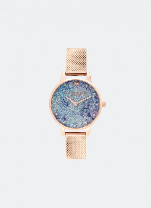 Jam Tangan Olivia Burton Deep Sea Midi Dial Faux Pearl Markers Rose Gold Mesh - OB16US44