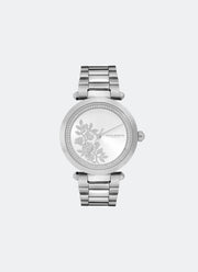 Jam Tangan Olivia Burton Floral T-Bar White & Silver Bracelet Watch 34mm - 24000042