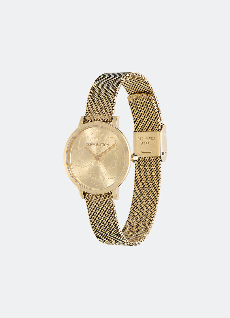 Jam Tangan Olivia Burton Floral Ultra Slim Gold Mesh Watch 28mm - 24000058