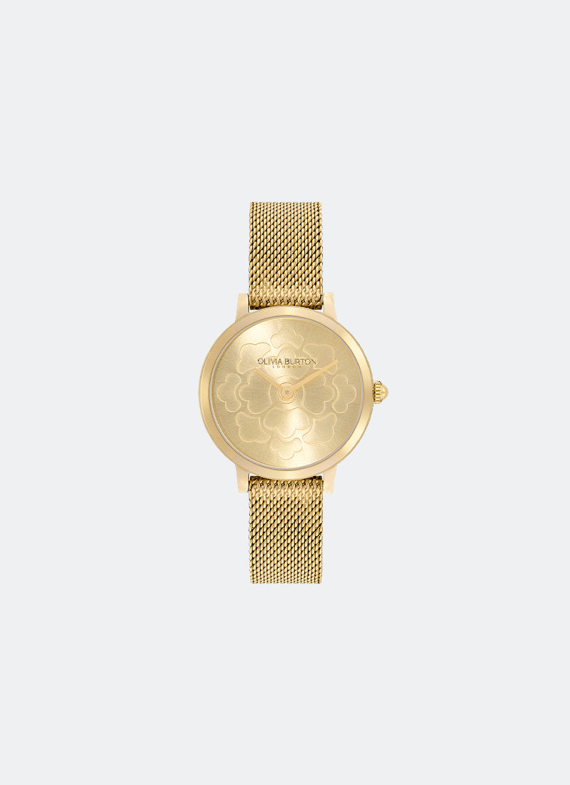Jam Tangan Olivia Burton Floral Ultra Slim Gold Mesh Watch 28mm - 24000058