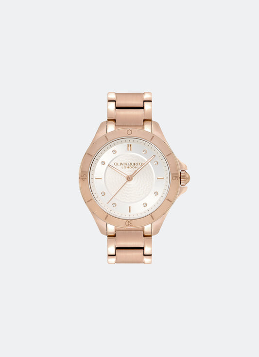 Jam Tangan Olivia Burton Guilloche Metallic White & Carnation Gold Bracelet Watch 36mm - 24000041