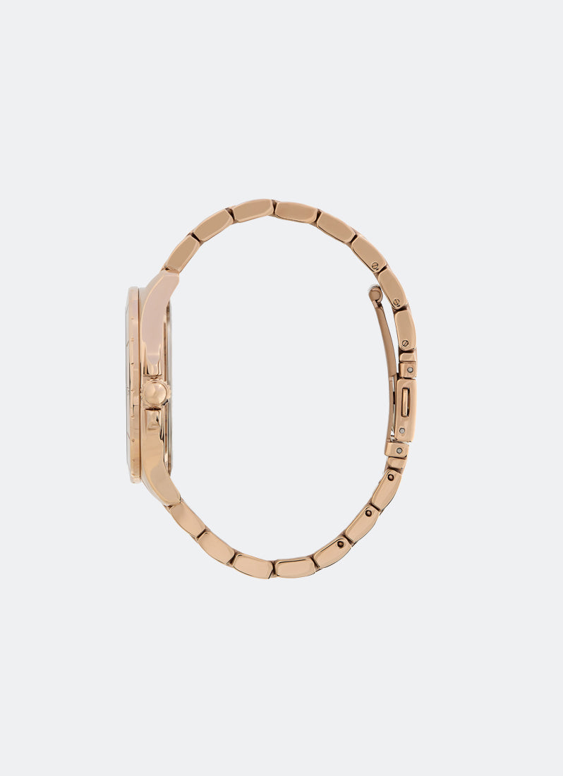 Jam Tangan Olivia Burton Guilloche Metallic White & Carnation Gold Bracelet Watch 36mm - 24000041