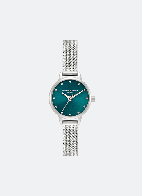 Jam Tangan Olivia Burton Mini Dial Teal Sunray Silver Boucle Mesh 23mm - OB16MN13