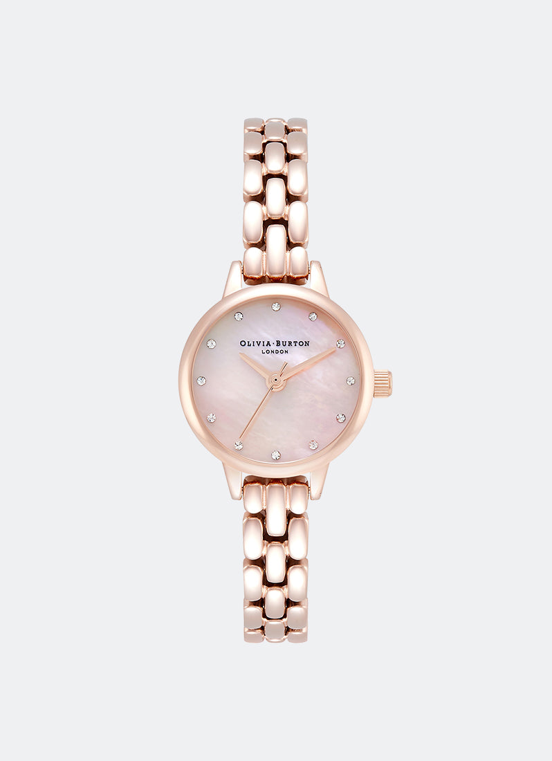 Jam Tangan Olivia Burton Mini Rose Gold Bracelet, Blush MOP Sparkle Markers 23mm - OB16MN10