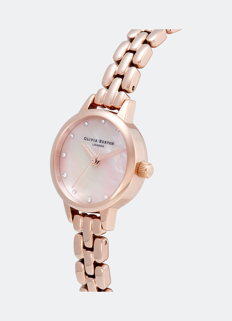Jam Tangan Olivia Burton Mini Rose Gold Bracelet, Blush MOP Sparkle Markers 23mm - OB16MN10