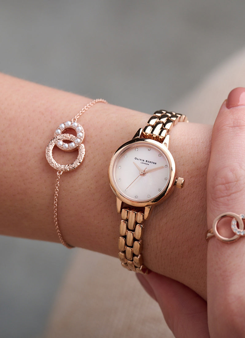 Jam Tangan Olivia Burton Mini Rose Gold Bracelet, Blush MOP Sparkle Markers 23mm - OB16MN10