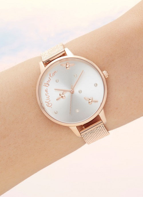 Jam Tangan Olivia Burton Pearly Queen Rose Gold Mesh - OB16PQ04
